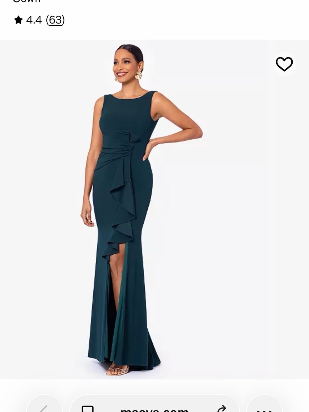 Betsy & Adam Forest Green Sleeveless Ruffled-Front Maxi Gown (NWT)